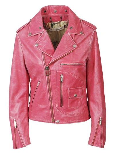 Shop Golden Goose Zipped Biker Jacket In Magenta