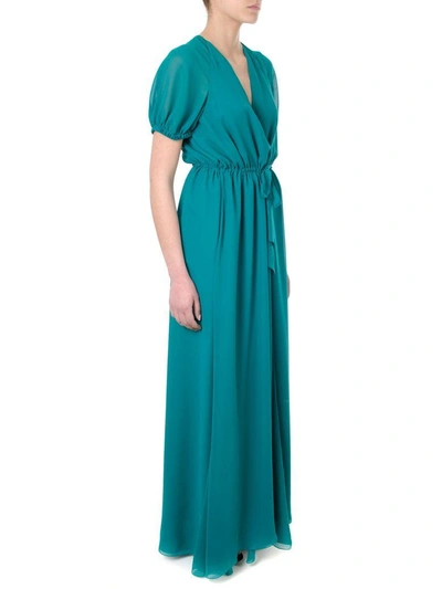Shop Lanvin Emerald Silk Wrap-style Long Dress