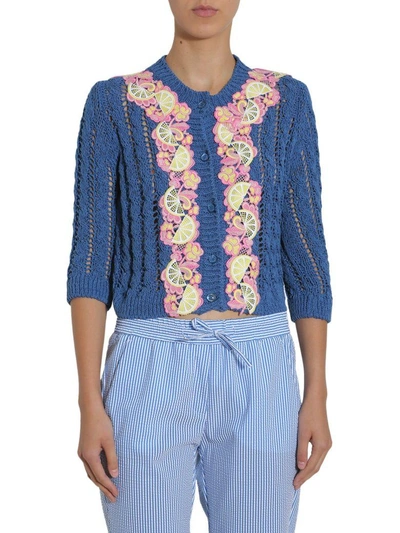 Shop Boutique Moschino Cardigan With Embroidered Details In Multicolor