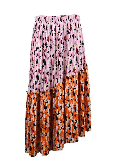 Shop Kenzo Asymmetric Pleated Skirt In Rose Flamant