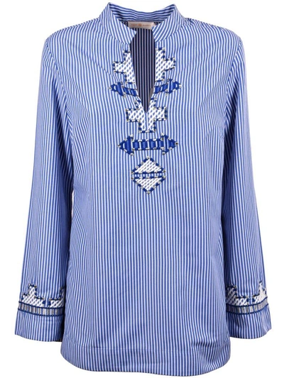 Shop Tory Burch Embroidered Shirt In Shirting Stripe