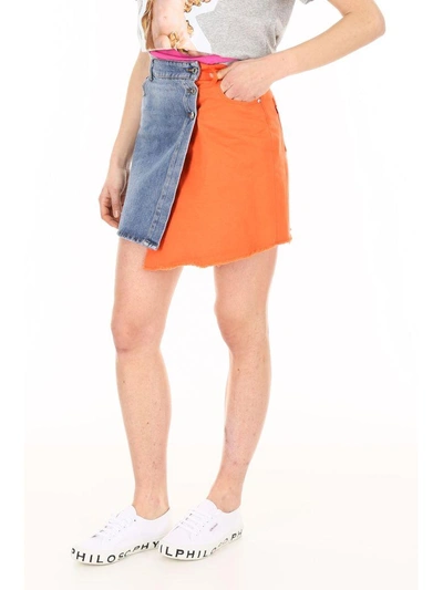 Shop Msgm Denim Mini Skirt In Arancionearancio