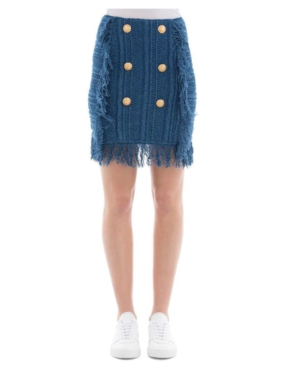 Shop Balmain Blue Cotton Skirt