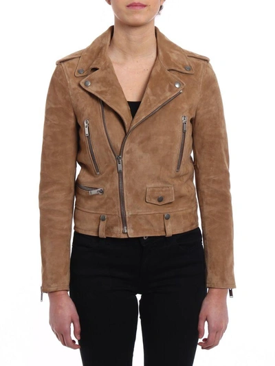 Shop Saint Laurent Motorcycle Jacket In Taupe Clair