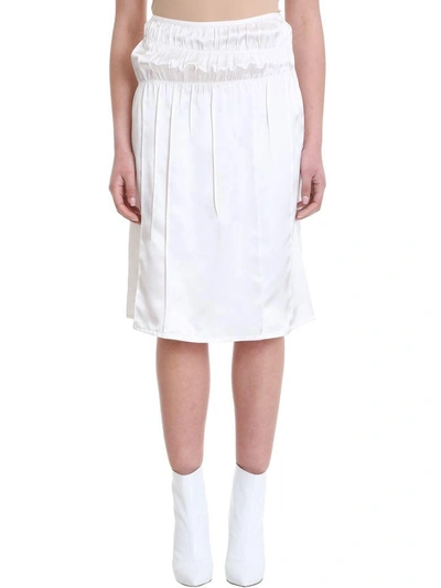Shop Helmut Lang Ruched High Rise White Satin Skirt