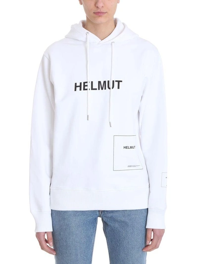 Shop Helmut Lang Index Hoodie White Cotton Sweatshirt