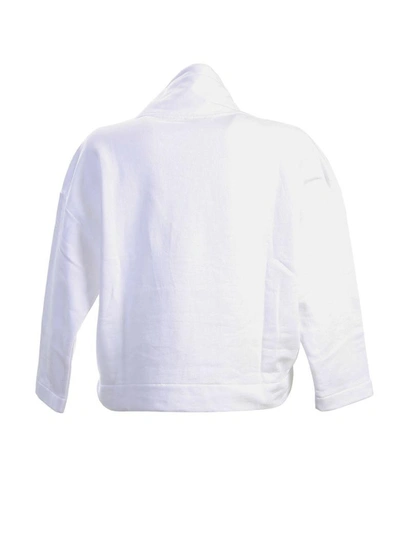 Shop Kenzo Embroidered Cotton High Collar Sweatshirt In White
