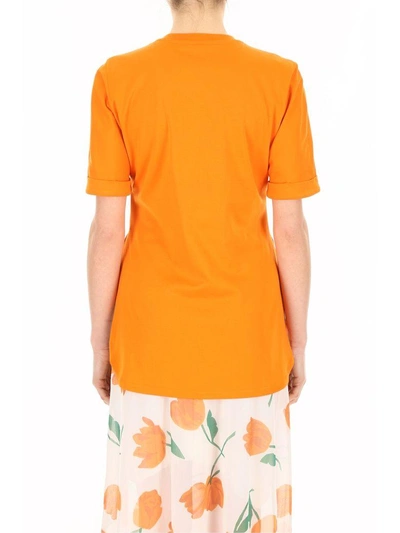 Shop Fendi Embroidered Cotton T-shirt In Happiness|arancio