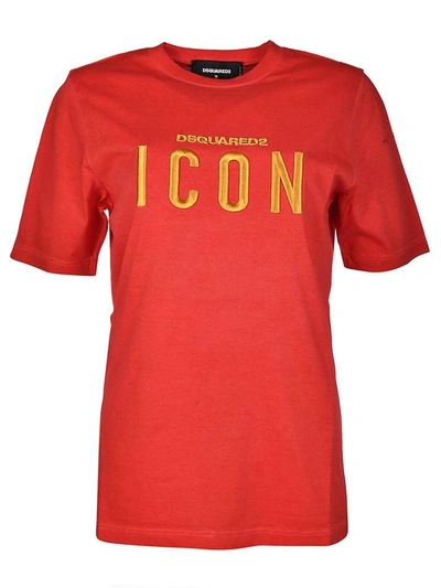 Shop Dsquared2 Icon Embroidered T-shirt In Red