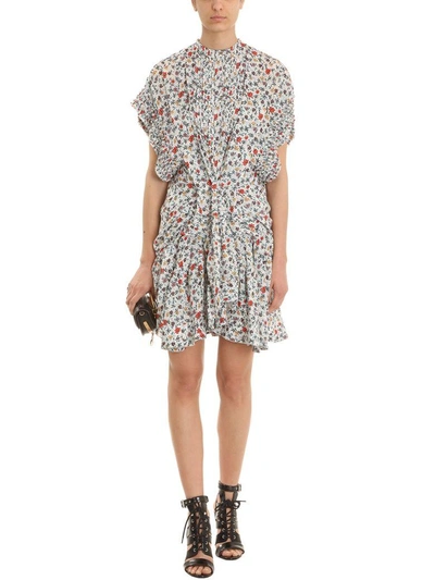 Shop Chloé Georgette Loose Dress With Floral Print Dress In Multicolor