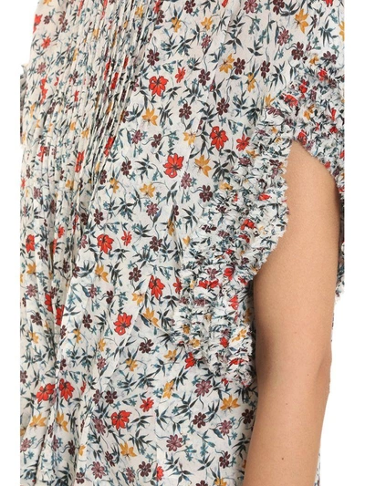 Shop Chloé Georgette Loose Dress With Floral Print Dress In Multicolor