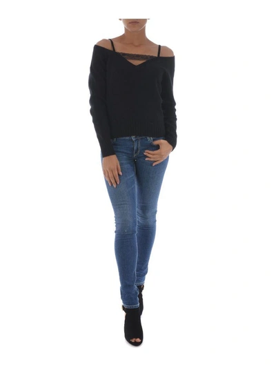 Shop Dondup Off Shoulder Knitted Top In Nero