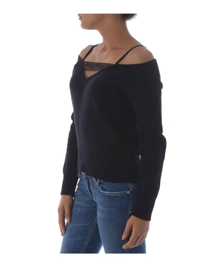 Shop Dondup Off Shoulder Knitted Top In Nero
