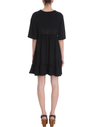 Shop See By Chloé Lace Embellished Short-sleeved Dress In Black
