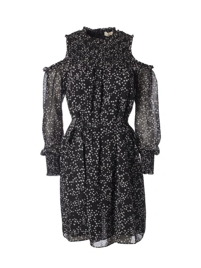 Shop Michael Kors Star Cold Shoulder Dress In Black-white