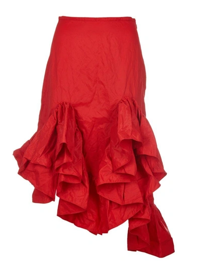 Shop Marques' Almeida Marquesalmeida Wrinkled Taffeta Skirt In Rosso
