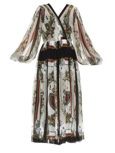 Shop Dolce & Gabbana Pleated Long Dress In Multicolor