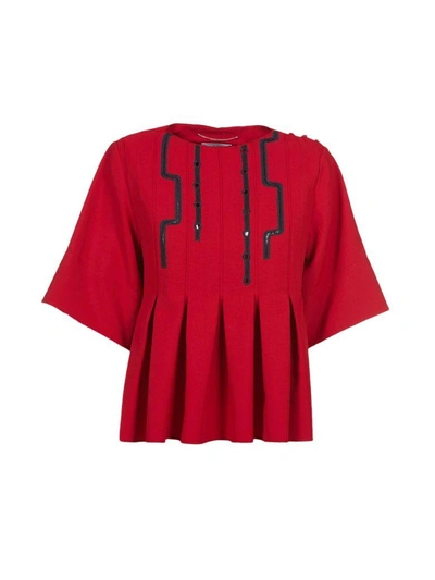 Shop Carven Cropped Pleated Blouse In Rosso Blu