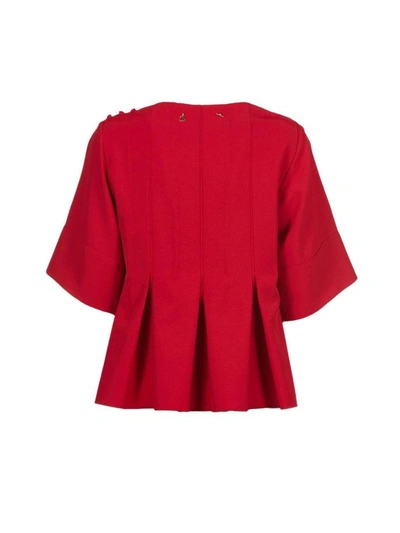 Shop Carven Cropped Pleated Blouse In Rosso Blu