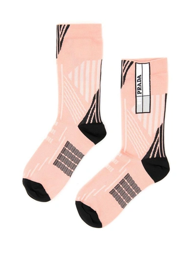 Shop Prada Techno Nylon Socks In Opaline+biancobianco