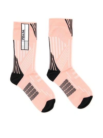 Shop Prada Techno Nylon Socks In Opaline+biancobianco