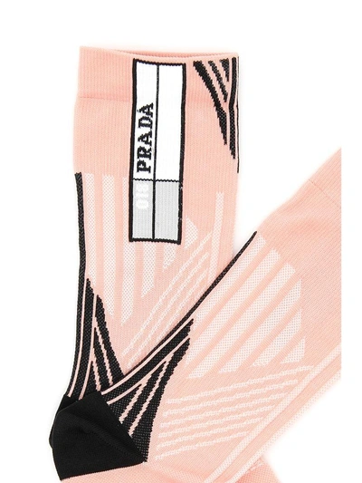 Shop Prada Techno Nylon Socks In Opaline+biancobianco