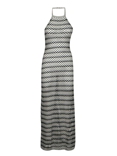 Shop Sonia Rykiel Knitted Maxi Dress In Argento-nero-cel