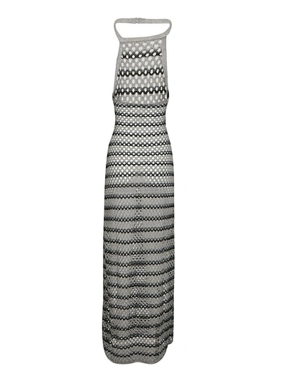 Shop Sonia Rykiel Knitted Maxi Dress In Argento-nero-cel