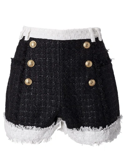 Shop Balmain Tweed Shorts In Black-white