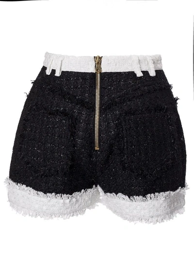 Shop Balmain Tweed Shorts In Black-white