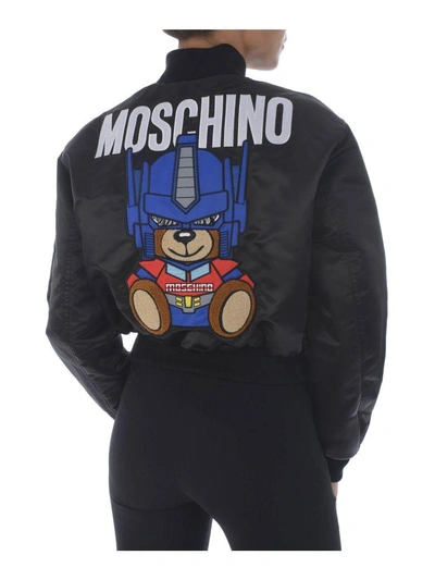 Shop Moschino Robot Bear Patch Bomber In Nero