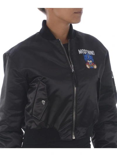 Shop Moschino Robot Bear Patch Bomber In Nero