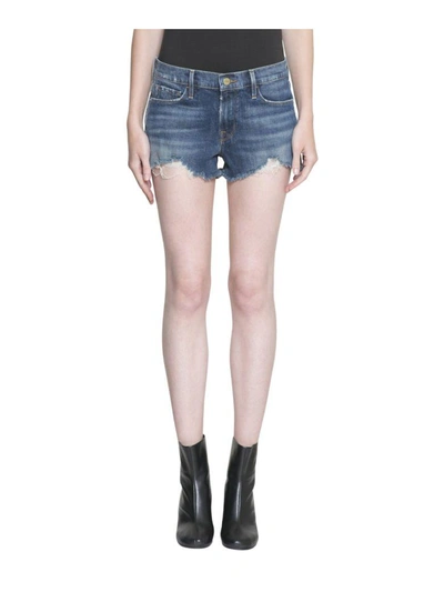 Shop Frame Le Cutoff Denim Cotton Shorts In Blu