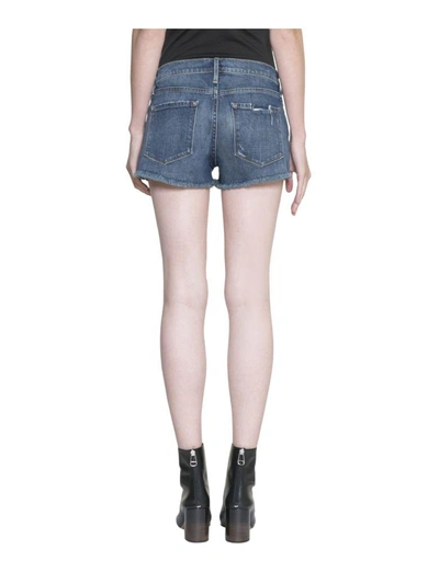 Shop Frame Le Cutoff Denim Cotton Shorts In Blu