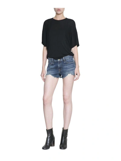 Shop Frame Le Cutoff Denim Cotton Shorts In Blu