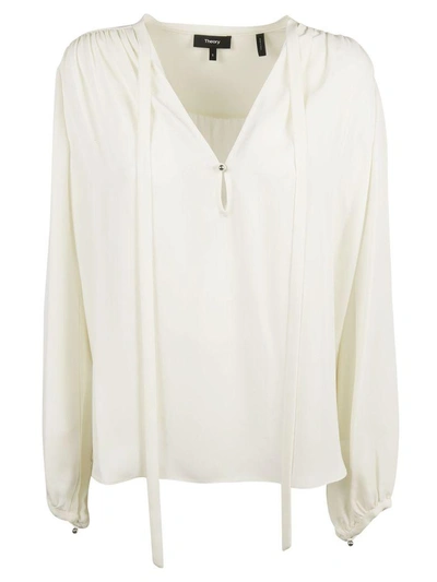 Shop Theory Tie Neck Shift Blouse In Basic