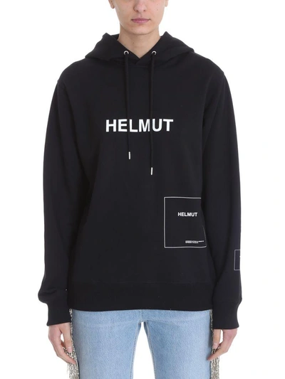 Shop Helmut Lang Index Hoodie Black Cotton Sweatshirt