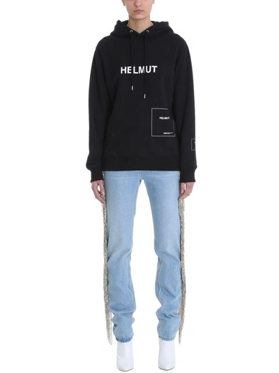 Shop Helmut Lang Index Hoodie Black Cotton Sweatshirt