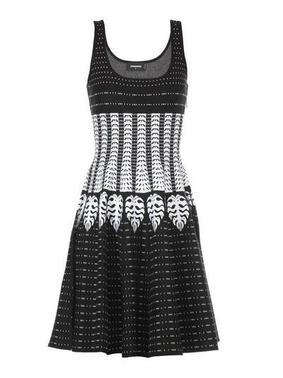 Shop Dsquared2 Geometric Pattern Dress In White/grey