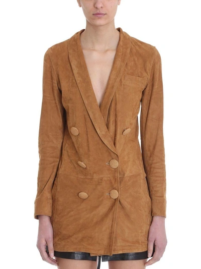 Shop Numerootto Delfina Camel Suede Leather Jackets In Leather Color