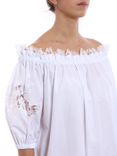 Shop Ermanno Scervino Lace Trip Off Shoulder Dress In White