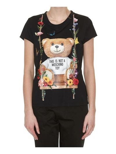 Shop Moschino Ready To Bear Print T-shirt In Black