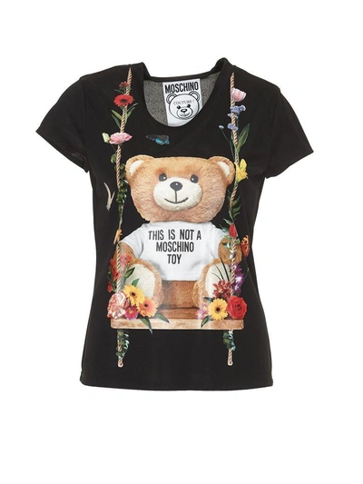 Shop Moschino Ready To Bear Print T-shirt In Black