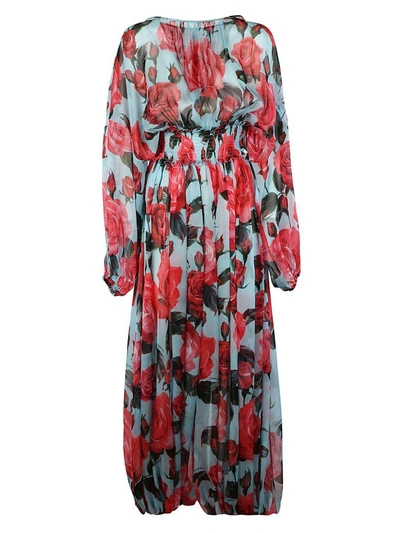 Shop Dolce & Gabbana Rose Print Jumpsuit In Sky Blue