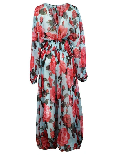 Shop Dolce & Gabbana Rose Print Jumpsuit In Sky Blue