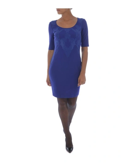 Shop Versace Micro Embellished Dress In Blu Cobalto