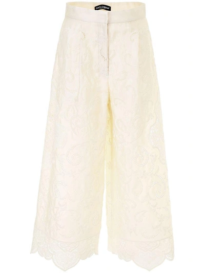 Shop Dolce & Gabbana Sangallo Trousers In Bianco (beige)