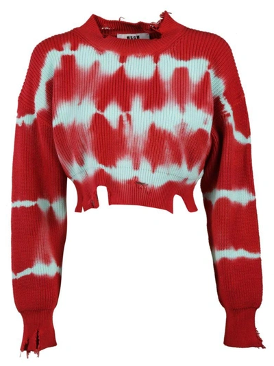 Shop Msgm Tie-dye Raw Edge Cropped Sweater