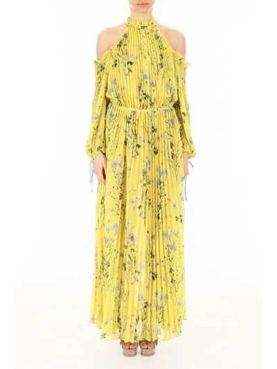 Shop Self-portrait Long Pleated Floral Dress In Yellowgiallo