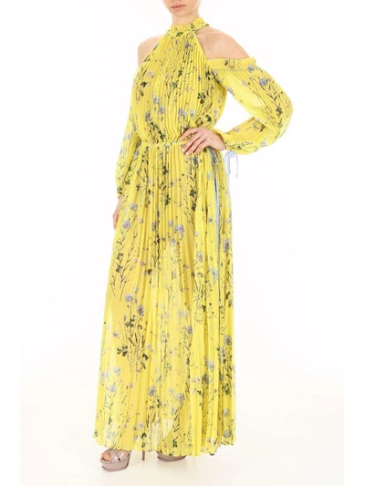 Shop Self-portrait Long Pleated Floral Dress In Yellowgiallo